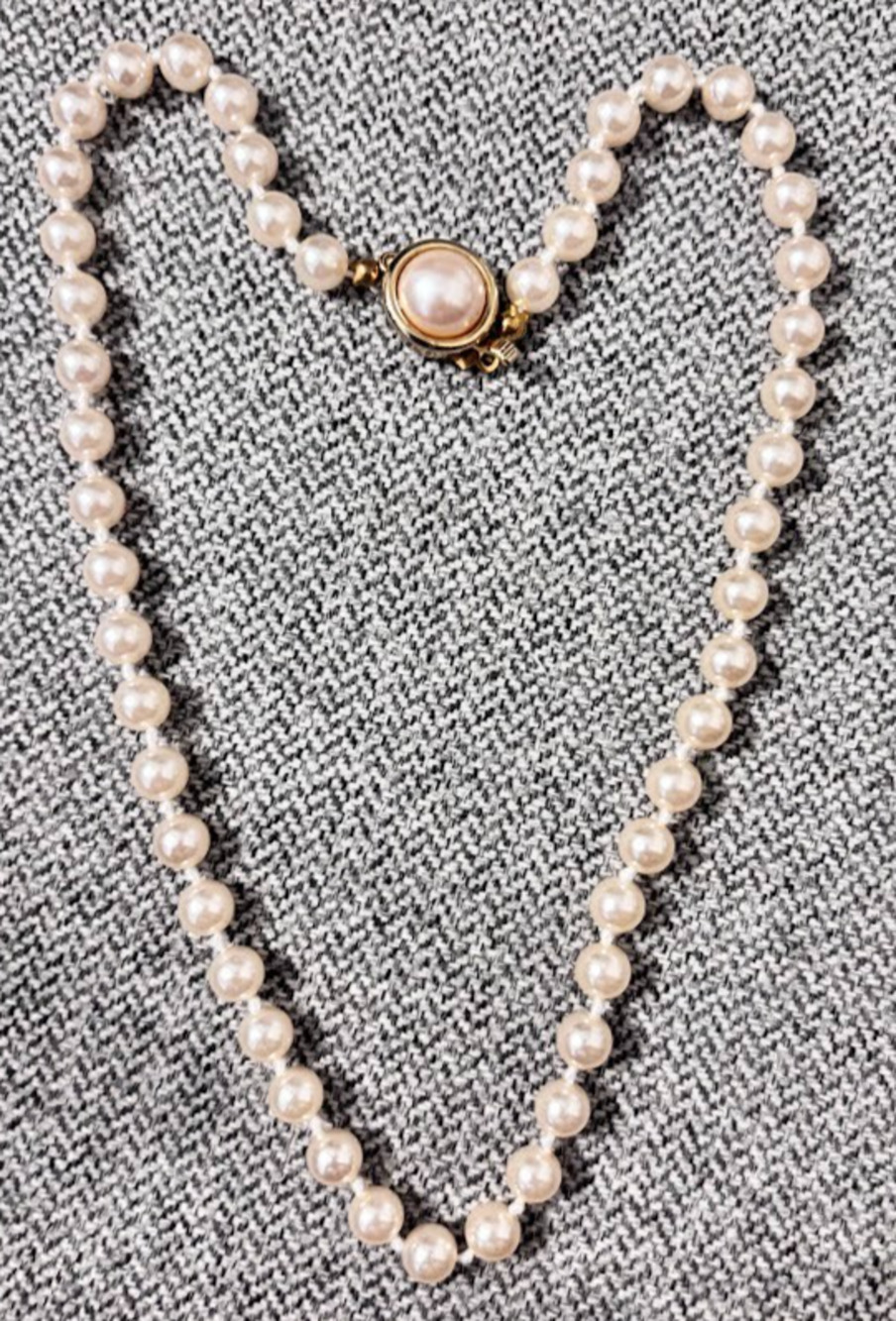 Vintage Faux Pearl Single Strand Choker Necklace 16" Ornate Box Clasp Gold Tone